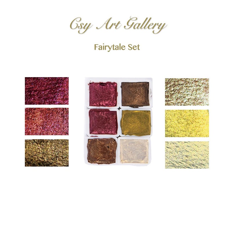 Csy Art Gallery Handmade Artist Watercolour Paints-Metallic Glitter - Retro Portable Metal Case-Pearlescent Sparkle Professional Soild Water Colour (Fairytale) - Image 2