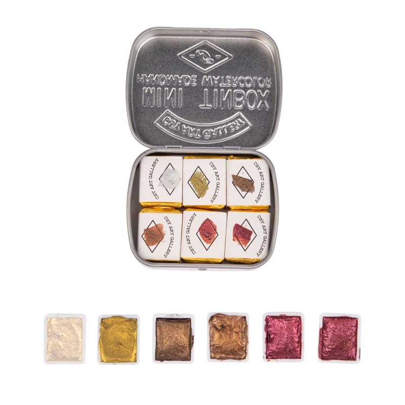 Csy Art Gallery Handmade Artist Watercolour Paints-Metallic Glitter - Retro Portable Metal Case-Pearlescent Sparkle Professional Soild Water Colour (Fairytale) - Image 1