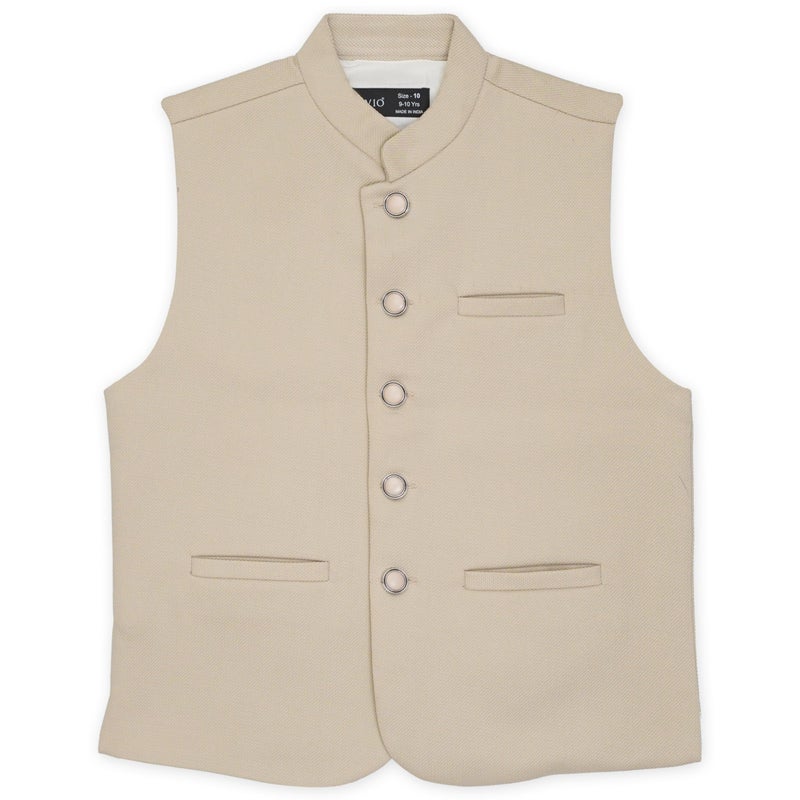 CAVIO Boys Cream Solid Nehru Jacket - Image 5