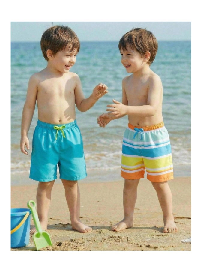 Printed shorts swimsuit for little boys in light blue and multicolored, featuring striped and solid patterns and stretchy fabric, suitable for summer (6 years) - Image 3