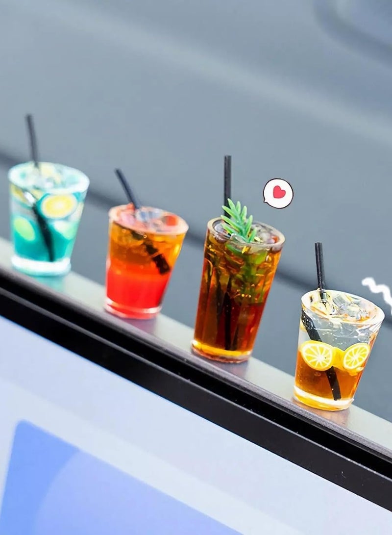 Bukela 4 Pcs Cute Mini Drinks Car Rearview Mirror Dashboard Decor, Funny Beverage Dash Decorations, Kawaii Ornament Interior Accessories for Home Office - Image 1