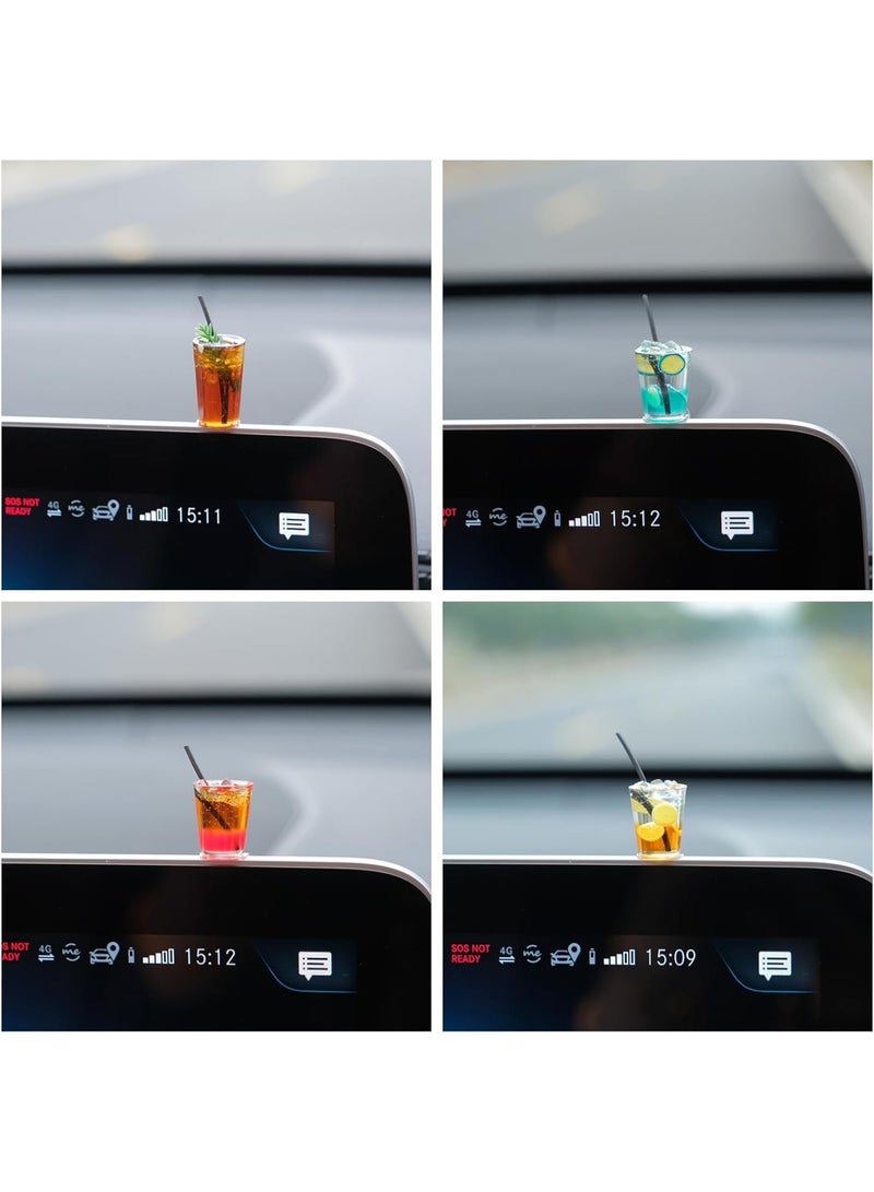 Bukela 4 Pcs Cute Mini Drinks Car Rearview Mirror Dashboard Decor, Funny Beverage Dash Decorations, Kawaii Ornament Interior Accessories for Home Office - Image 4
