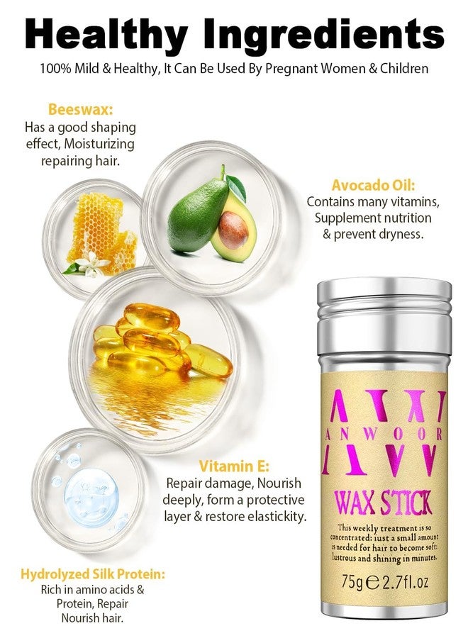 AnWoor Wax Stick for Hair, 3PCS Hair Wax Stick, Hair Gel Stick, Slick Back Hair Stick, Hair Slick Stick for Flyaways, Taming Frizz, Hair Styling Slick Stick for Pomade & No-Greasy - Image 5