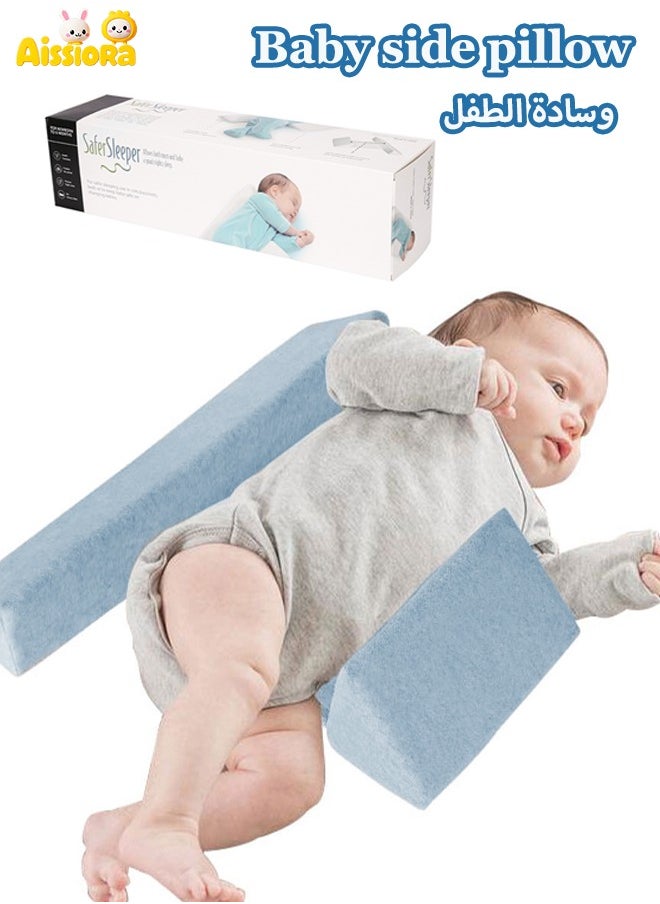 Aissiora Baby Side Sleeper Pillow， Anti flat head baby pillow， Breathable Comfortable ， Anti-Rollover ， Foam Head Wedge Cushion， 45 Inclined ， Removable and Washable ， Baby Cotton Sleeper Pillow (Blue)  - Image 1