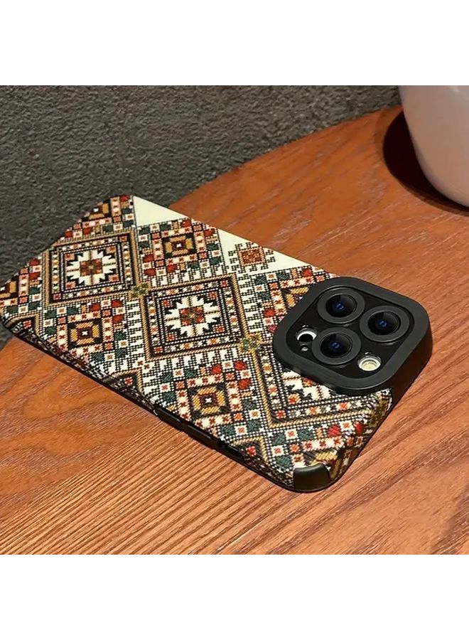 Mixed Color 1 Checkered Lace Pattern PU Leather Anti Fall Phone Case for iPhone 14 Pro - Image 5