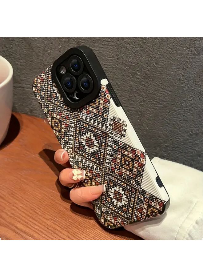 Mixed Color 1 Checkered Lace Pattern PU Leather Anti Fall Phone Case for iPhone 14 Pro - Image 4