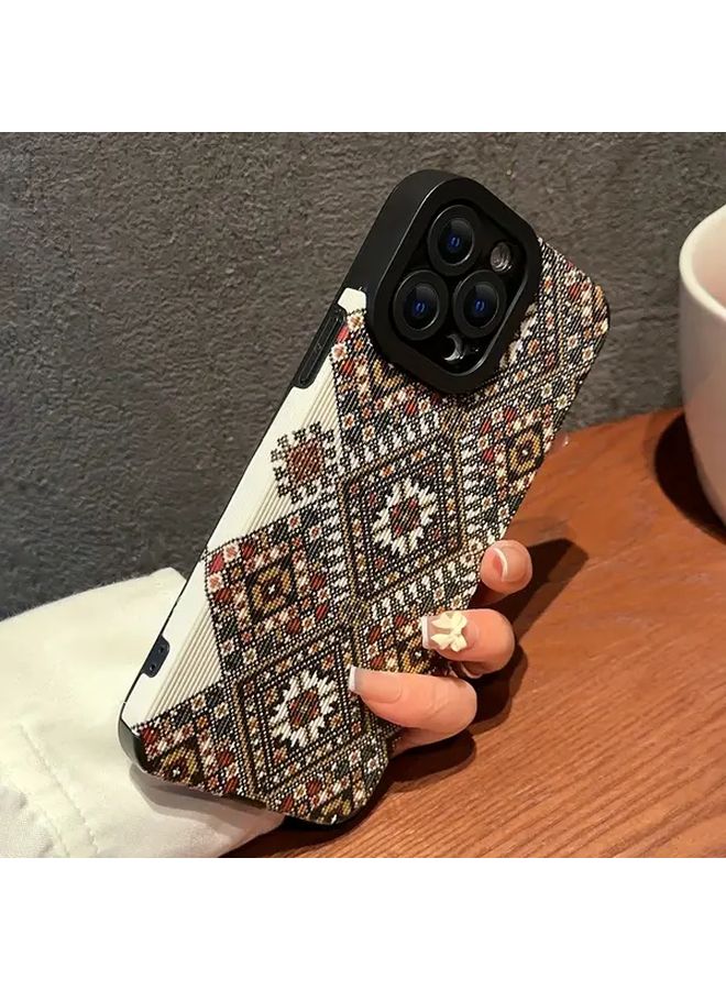Mixed Color 1 Checkered Lace Pattern PU Leather Anti Fall Phone Case for iPhone 14 Pro - Image 3