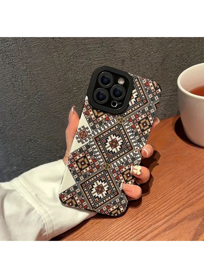 Mixed Color 1 Checkered Lace Pattern PU Leather Anti Fall Phone Case for iPhone 14 Pro - Image 2
