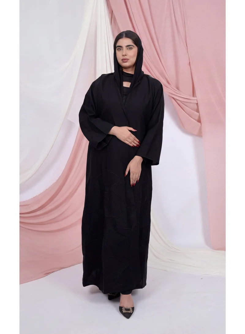Fashion Line Elegance Women's Embroidered Front-Wrap Black Abaya
