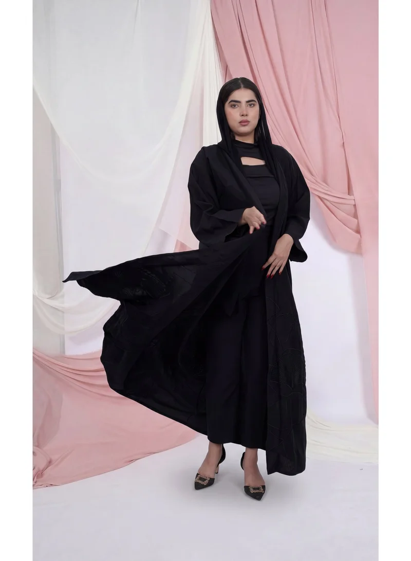 Fashion Line Elegance Women's Embroidered Front-Wrap Black Abaya