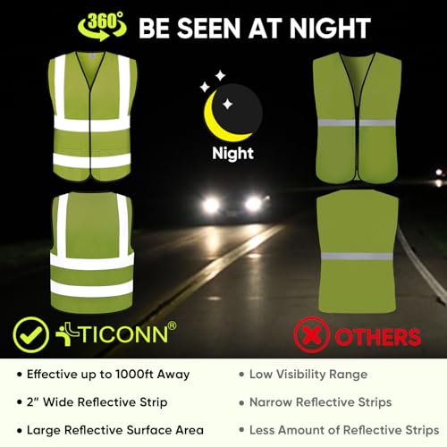TICONN Reflective Safety Vest, High Visibility Vest with Reflective Strips for Men Women, Meets ANSI II (Yellow/S, 2PK) - Image 4