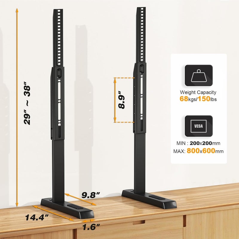 5Rcom Universal TV Stand, Large TV Legs for 37-86 Inch Flat Curved TVs with Cable Management, 6 Height Adjustment Table Top TV Mount Stand Up to 150lbs, Black - Image 4