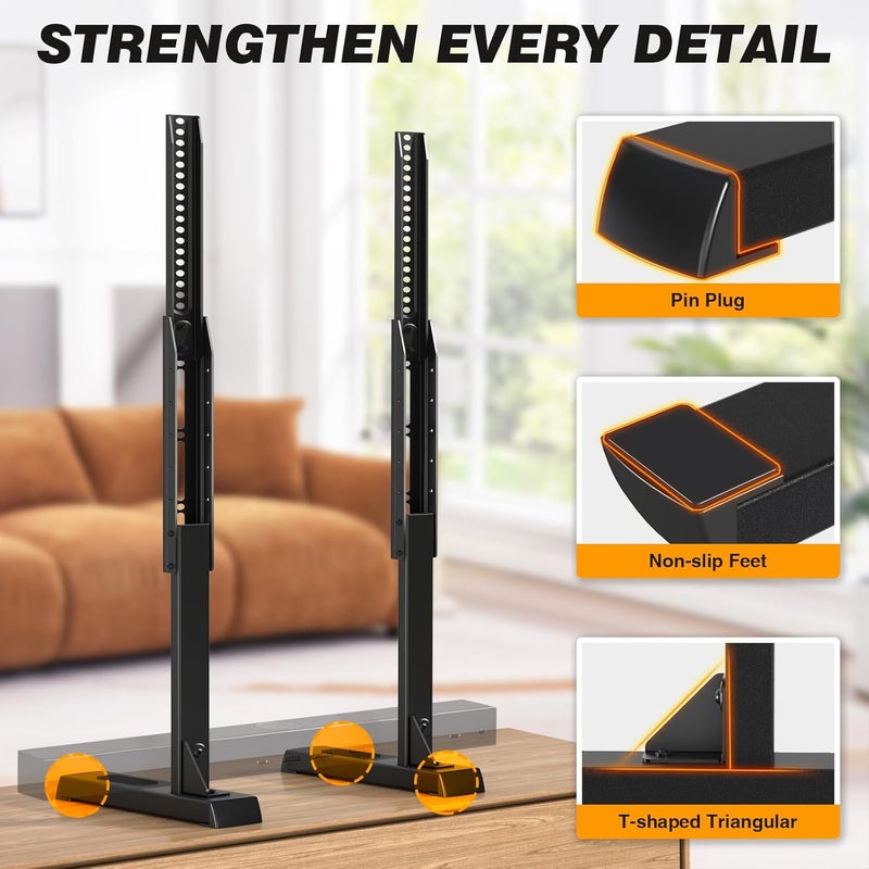 5Rcom Universal TV Stand, Large TV Legs for 37-86 Inch Flat Curved TVs with Cable Management, 6 Height Adjustment Table Top TV Mount Stand Up to 150lbs, Black - Image 5