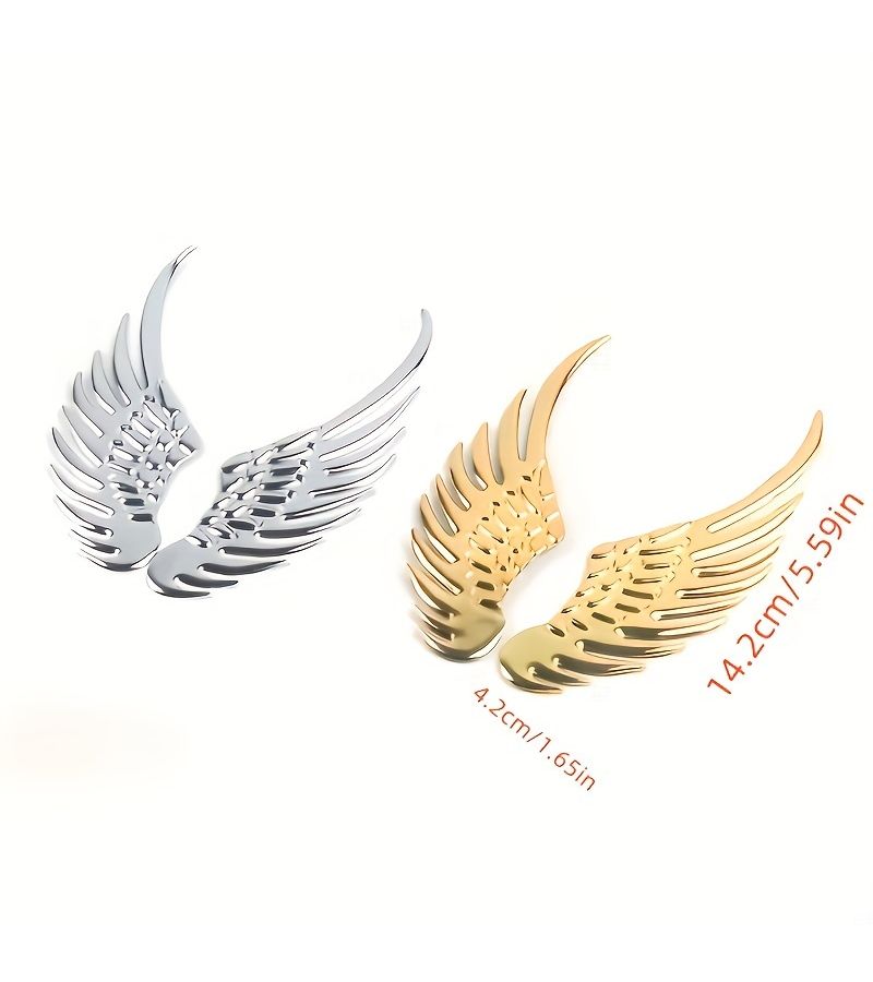 2 Pairs Golden 3D Metal Angel Wing Car Stickers Durable Zinc Alloy for Car Motorcycle - Image 2