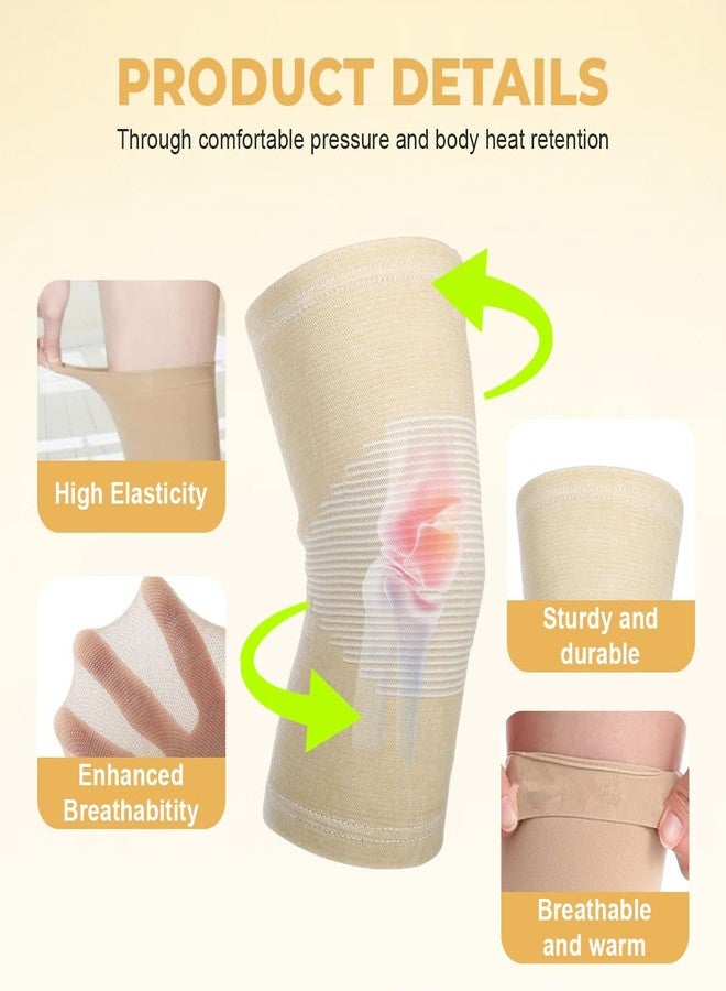 QUUPY 1 Pair Skin Color Knee Brace Undersleeve Knee Sleeve for Under Knee Brace Leg Support Weightlifting Running Women Men Pain Management Arthritis Pain Relief Rheumatism - Image 3