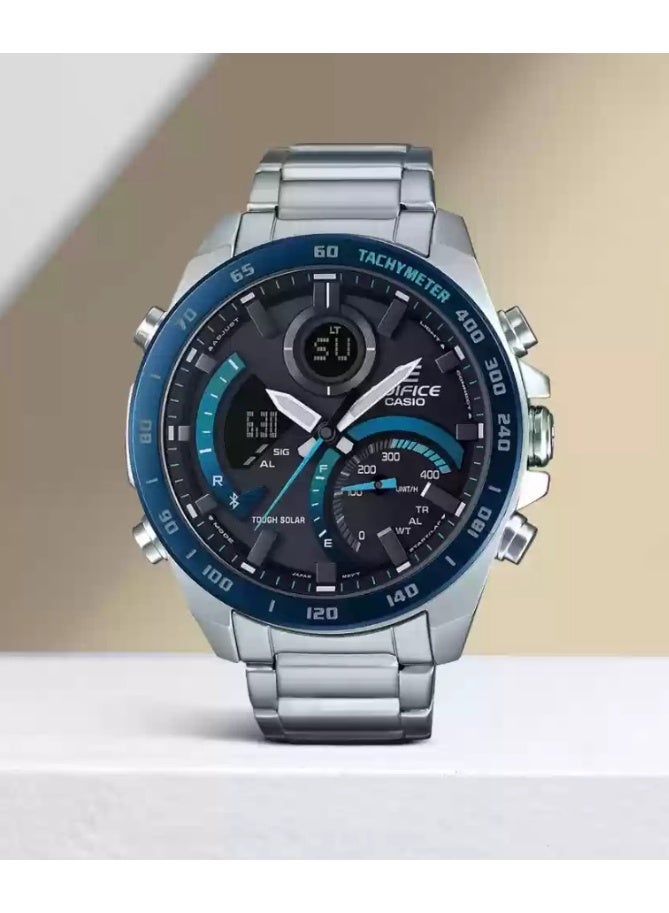 Casio Edifice ECB-900DB-1BDR Men’s Tough Solar Bluetooth Analog-Digital Chronograph with Stainless Steel Bracelet – Black & Blue Dial - Image 2