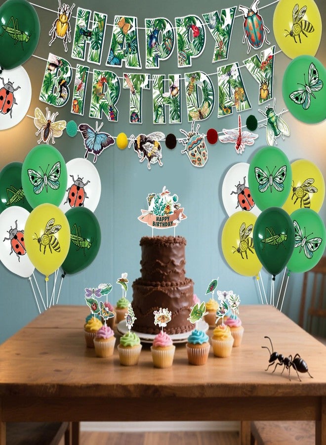 PTECDROTS Bug Party Decorations - Including Insects Theme Balloons, Happy Birthday Banner, Cake Topper for Spring Summer Safari Bee Butterfly Party Supplies - Image 5