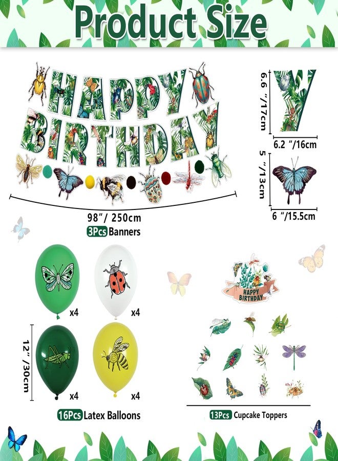 PTECDROTS Bug Party Decorations - Including Insects Theme Balloons, Happy Birthday Banner, Cake Topper for Spring Summer Safari Bee Butterfly Party Supplies - Image 2