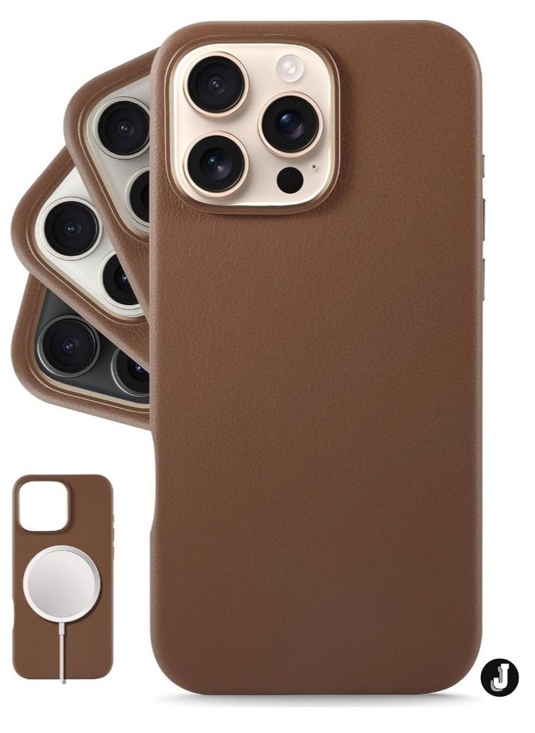 JAJEEK "Classic European Leather Case for iPhone 16 Pro Max – Dark Saddle Brown, Softens & Smoothens Over Time, MagSafe Compatible" - Image 1