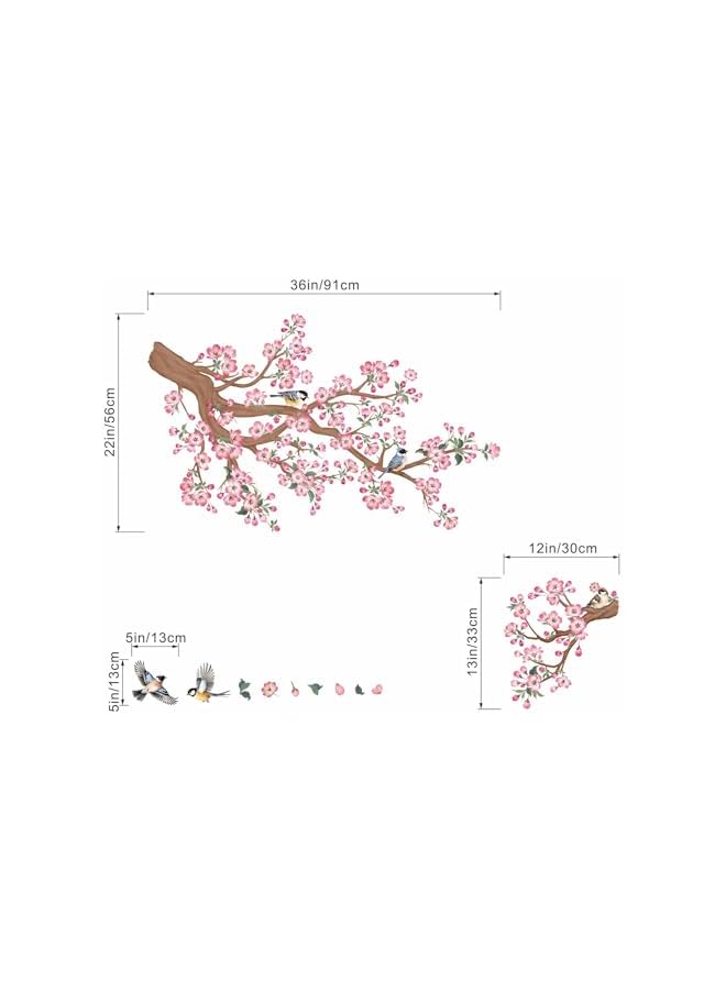 S-TOP Cherry Blossom Wall Stickers for Bedroom: Peel and Stick Pink Flower Bird Tree Branch Wall Decals - Living Room Bathroom for All Adults - Image 2