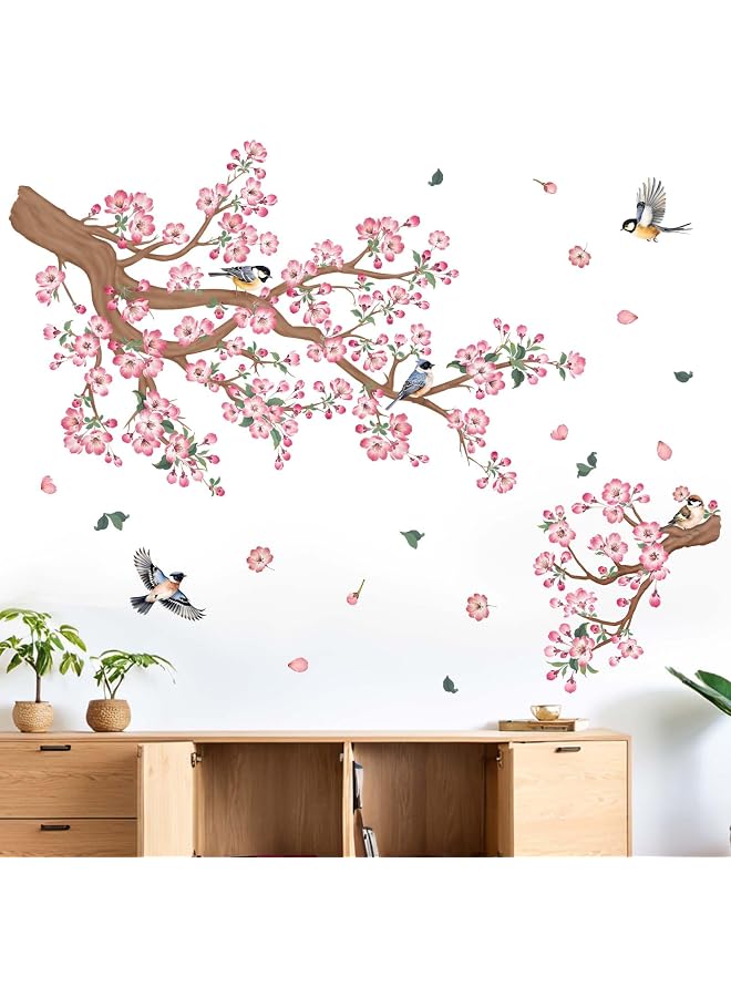 S-TOP Cherry Blossom Wall Stickers for Bedroom: Peel and Stick Pink Flower Bird Tree Branch Wall Decals - Living Room Bathroom for All Adults - Image 1