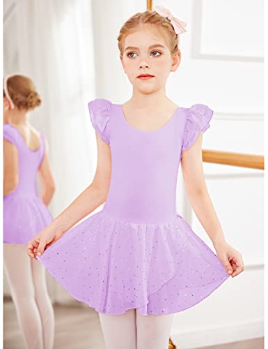 Arshiner فستان رقص باليه بأكمام متموجة للفتيات من أرشينر، 10-11 سنة، ليلك - Image 2