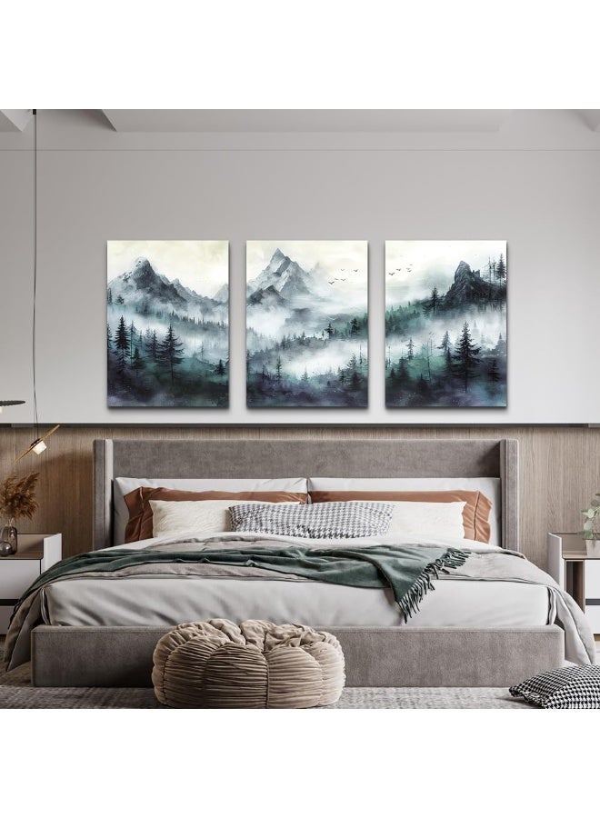 TTHYUEWS Canvas Wall Art For Living Room Large Wall Decor For Bedroom Office Decorations Misty Forest Wall Paintings Mountain Landscape Wall Pictures Artworks Modern Home Decor Hang Easy 3 Pieces - Image 3