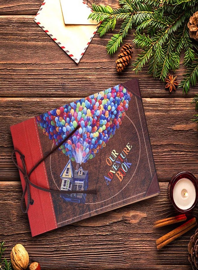 LINKEDWIN Our Adventure Book with Balloon House, Leather Cover Up Themed Vintage Scrapbook Album, Wedding Guest Book, 11.6 x 7.5 inch, Retro Craft Cardstock, 60 Pages - Image 3