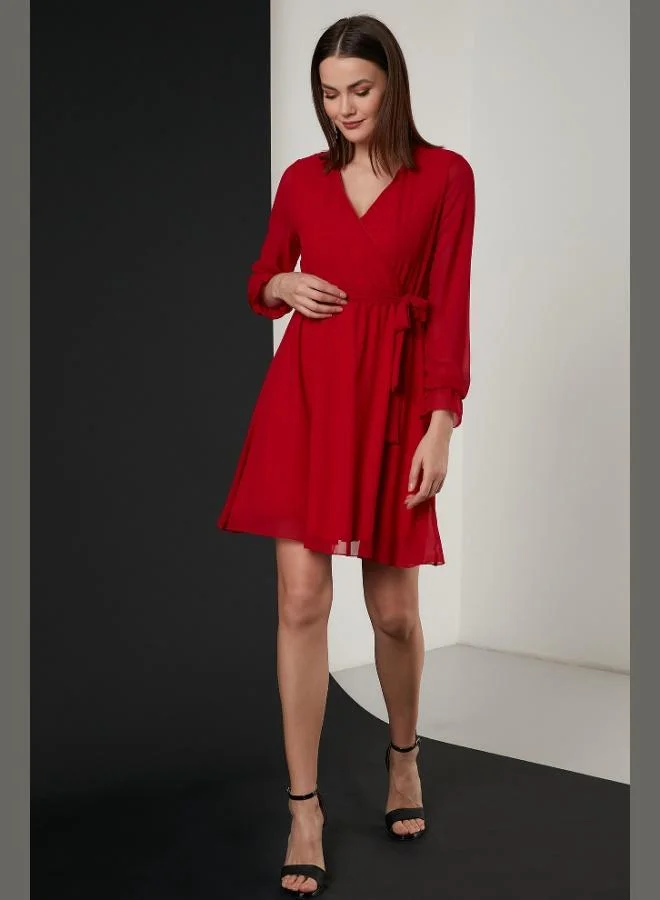 Lela Lela Wrap Neckline Tie Detail Chiffon Mini Evening Dress Women's Dress 6051467