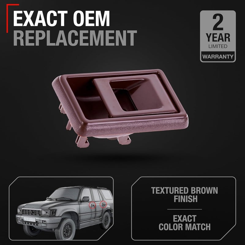 T1A Interior Front & Rear Driver Door Handle - Compatible with 1988-1992 Toyota Corolla, 89-95 4Runner, 89-95 Pickup, 95-00 Tacoma; 89-92 Geo Prizm - Brown, Plastic - 69206-04010-B, 69206-02050-E0, 79500 - Image 2