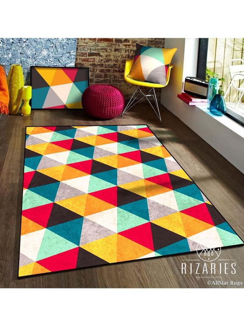 RIZARIES سجادة صغيرة ملونة على شكل مثلث، مصنوعة من القماش، مستطيلة الشكل - Image 1