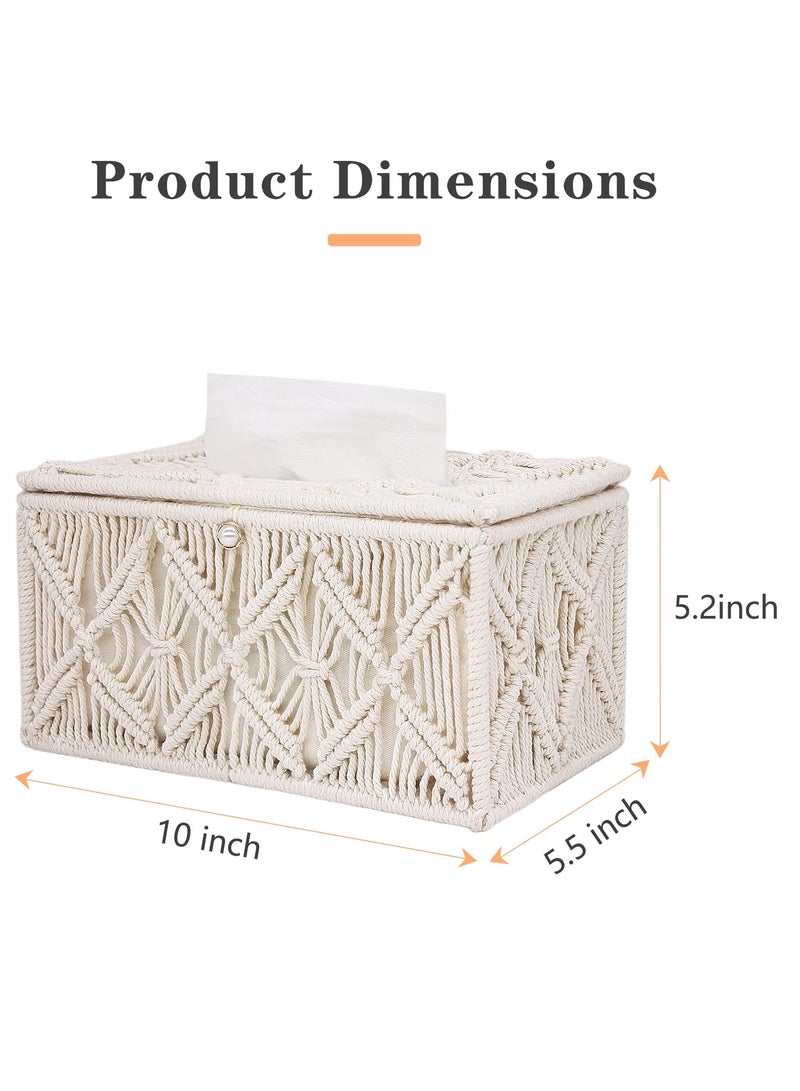 Excefore Tissue Box Cover Rectangle, Tissue Box Cover Boho Decor, Paper Tissue Holder Napkin Tissues Organizer, Home Decor for Bathroom Bedroom Dresser Living Room Office (Ivory, A2) - Image 2
