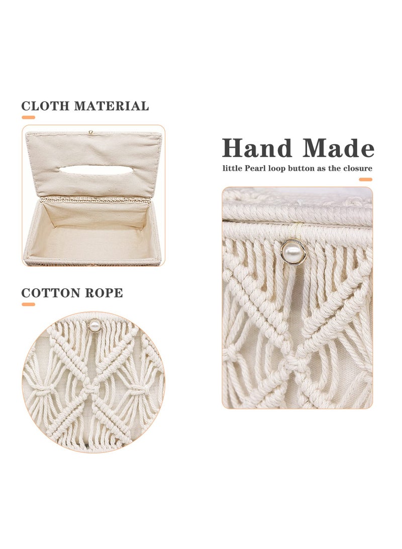 Excefore Tissue Box Cover Rectangle, Tissue Box Cover Boho Decor, Paper Tissue Holder Napkin Tissues Organizer, Home Decor for Bathroom Bedroom Dresser Living Room Office (Ivory, A2) - Image 3