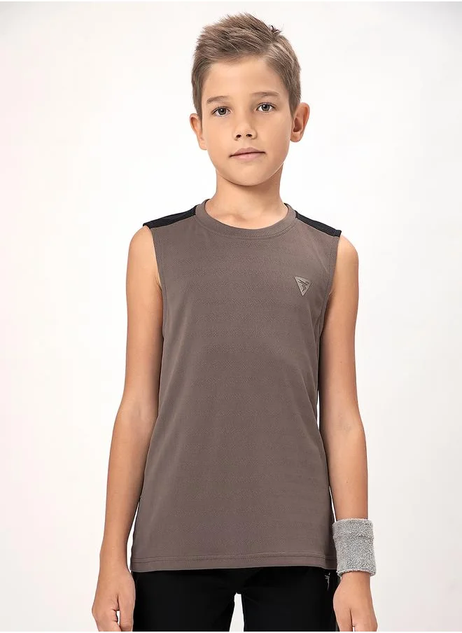 تكنوسبورت Logo Detail Crew Neck Sleeveless T-Shirt by Styli