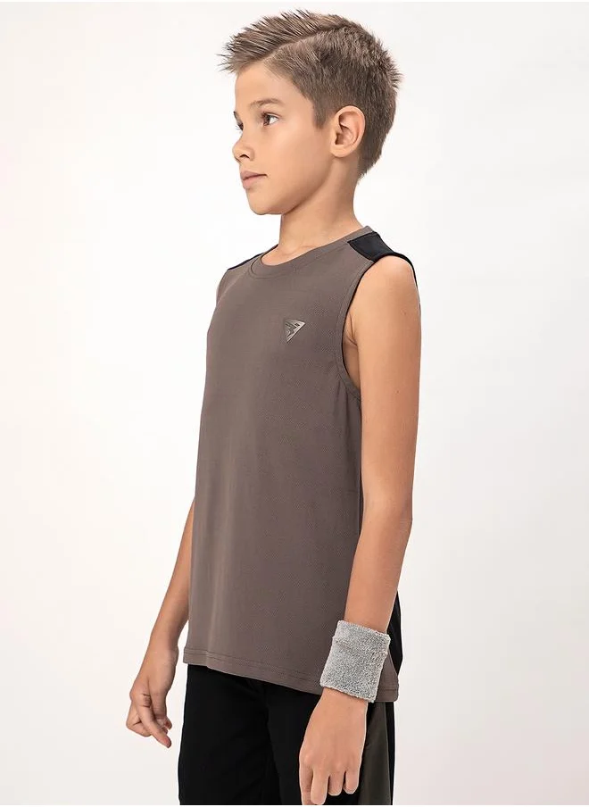 تكنوسبورت Logo Detail Crew Neck Sleeveless T-Shirt by Styli