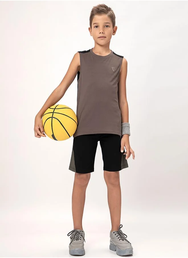 تكنوسبورت Logo Detail Crew Neck Sleeveless T-Shirt by Styli