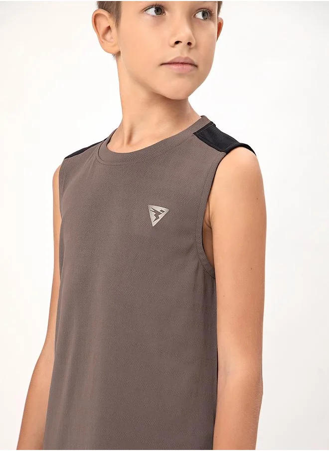 تكنوسبورت Logo Detail Crew Neck Sleeveless T-Shirt by Styli