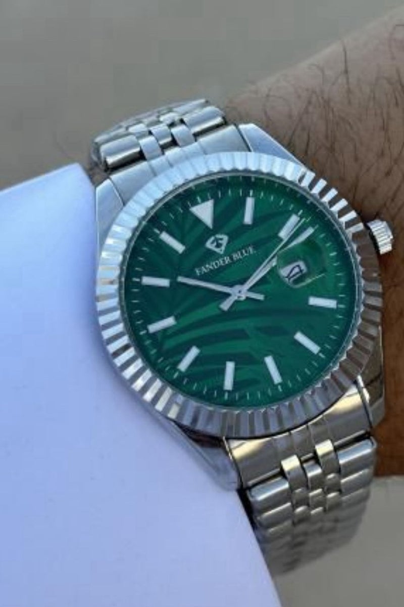 فاندر بلو ساعة فندر بلو رجالي بسير الستيل ميناء اخضر