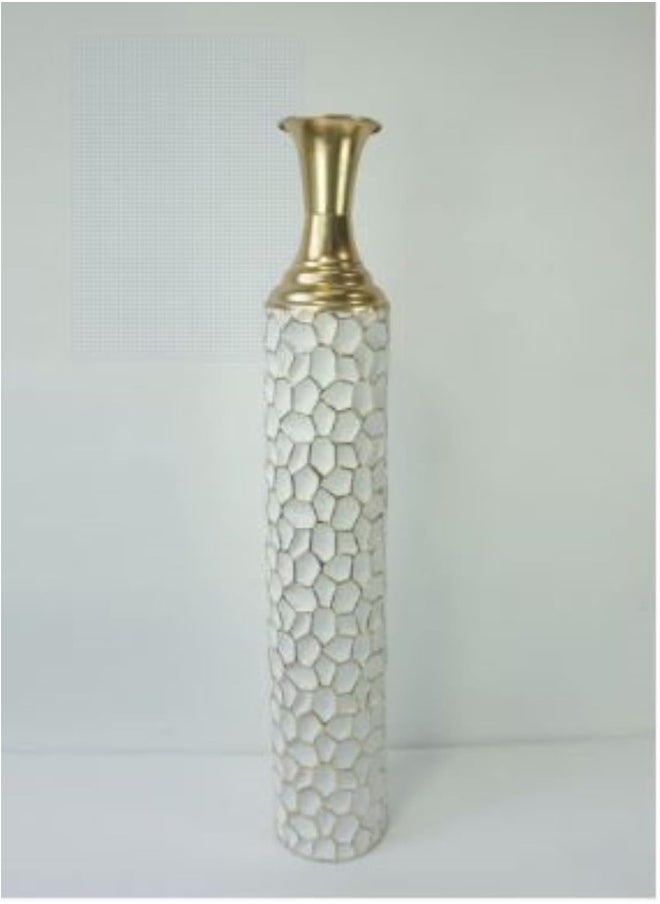 Decorhills DECORHILLS High Decorative White and Gold Metal Floor Vase  - Image 1