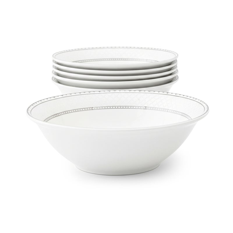 Shallow JUNA New Bone China Bowl 23 cm – Large White Serving Bowl with Subtle Texture for Salads & Sharing, Premium Tableware for Daily Use, Brunch, Ramadan, Eid, Diwali & Gifting (Set of 4) - Image 1