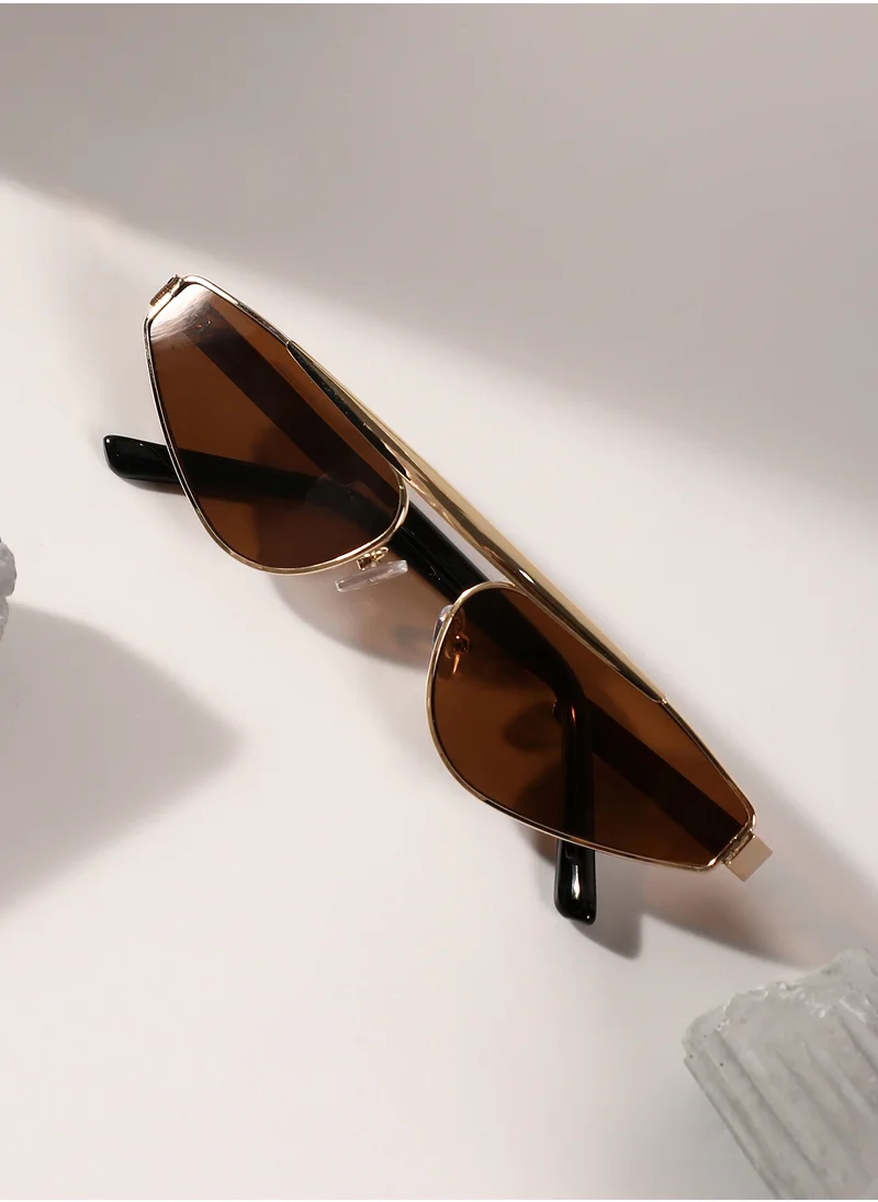 Haute Sauce Haute Sauce Women's The Swish Cateye Sunglasses For Casual Wear | One-Size | California Gold Alloy Frame | Chocolate Brown Polarized Lens | Full Rim | Eyewear For Woman & Girls