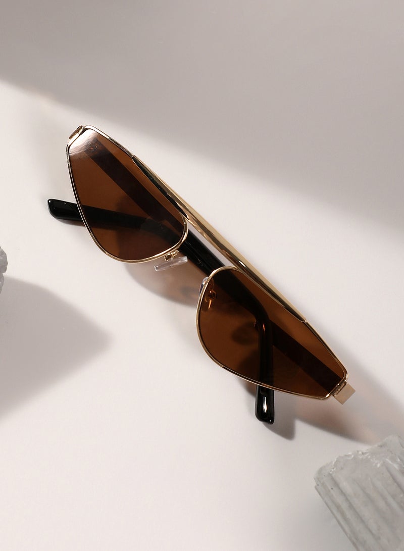Haute Sauce Haute Sauce Women's The Swish Cateye Sunglasses For Casual Wear | One-Size | California Gold Alloy Frame | Chocolate Brown Polarized Lens | Full Rim | Eyewear For Woman & Girls  - Image 1