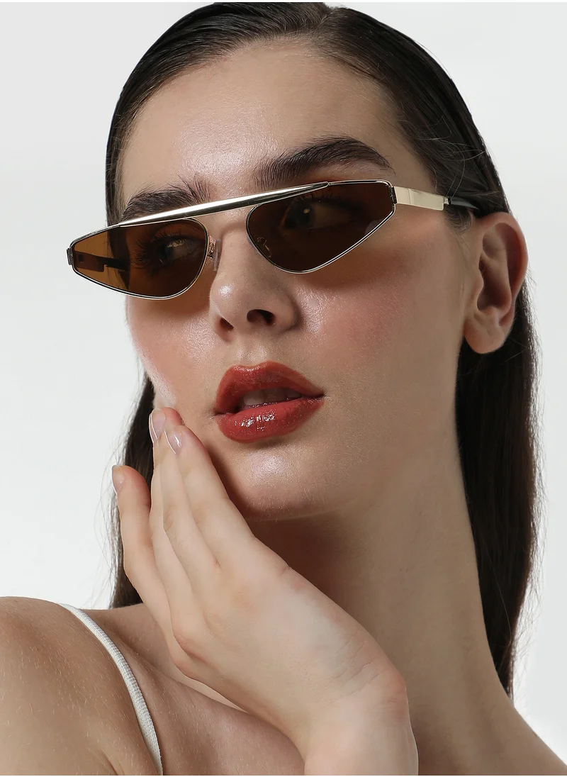 Haute Sauce Haute Sauce Women's The Swish Cateye Sunglasses For Casual Wear | One-Size | California Gold Alloy Frame | Chocolate Brown Polarized Lens | Full Rim | Eyewear For Woman & Girls
