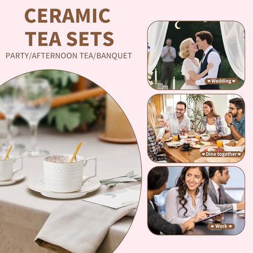 Harahiko Country Roses Porcelain Tea Cup and Saucer Set with Gold Trim, Vintage Style, For Women and Tea Parties (1, G) - Image 3