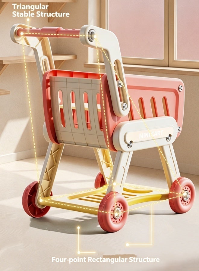 SUCITY 38PCS Kids Shopping Cart Trolley Play Set with Pretend Food and Accessories Pretend Shopping Playset Toy Kids, Pretend Play Grocery Store Toy, Kitchen Game for Kids(Red) - Image 3