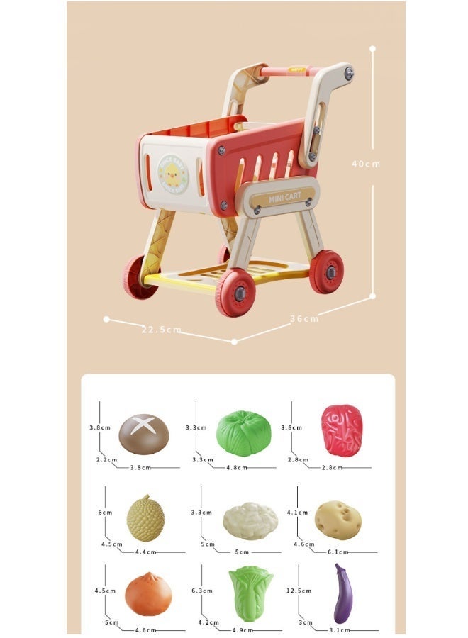 SUCITY 38PCS Kids Shopping Cart Trolley Play Set with Pretend Food and Accessories Pretend Shopping Playset Toy Kids, Pretend Play Grocery Store Toy, Kitchen Game for Kids(Red) - Image 2