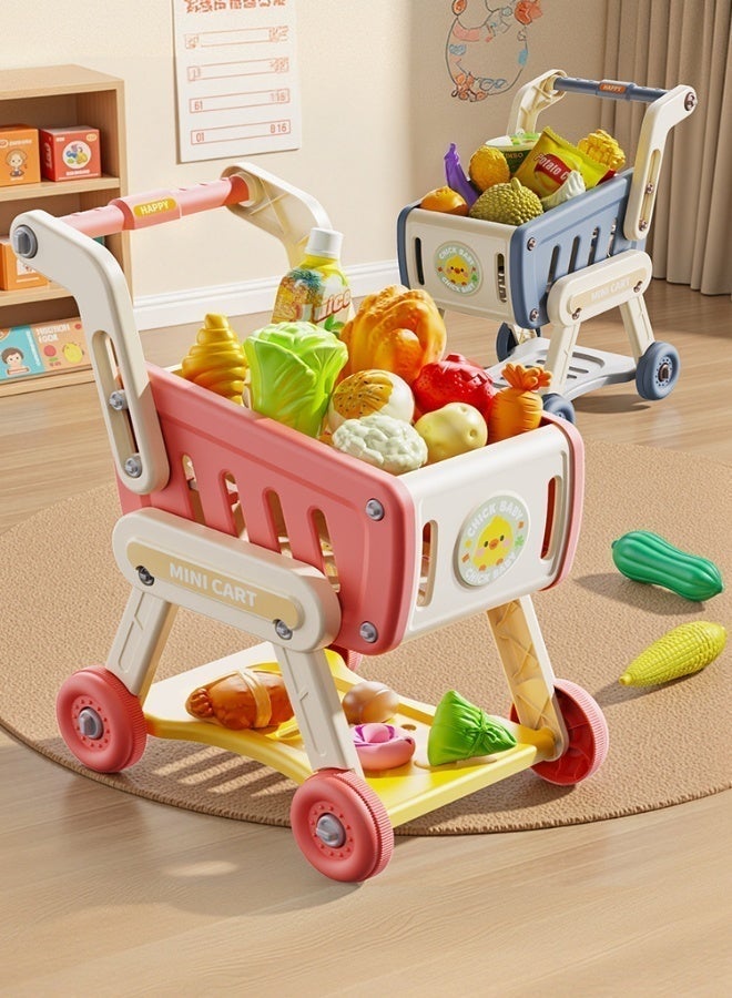 SUCITY 38PCS Kids Shopping Cart Trolley Play Set with Pretend Food and Accessories Pretend Shopping Playset Toy Kids, Pretend Play Grocery Store Toy, Kitchen Game for Kids(Red) - Image 4