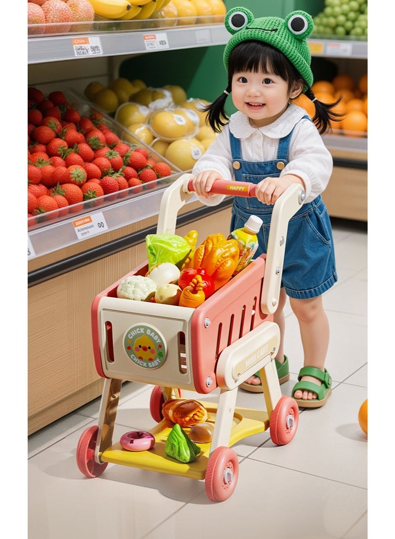 SUCITY 38PCS Kids Shopping Cart Trolley Play Set with Pretend Food and Accessories Pretend Shopping Playset Toy Kids, Pretend Play Grocery Store Toy, Kitchen Game for Kids(Red) - Image 1