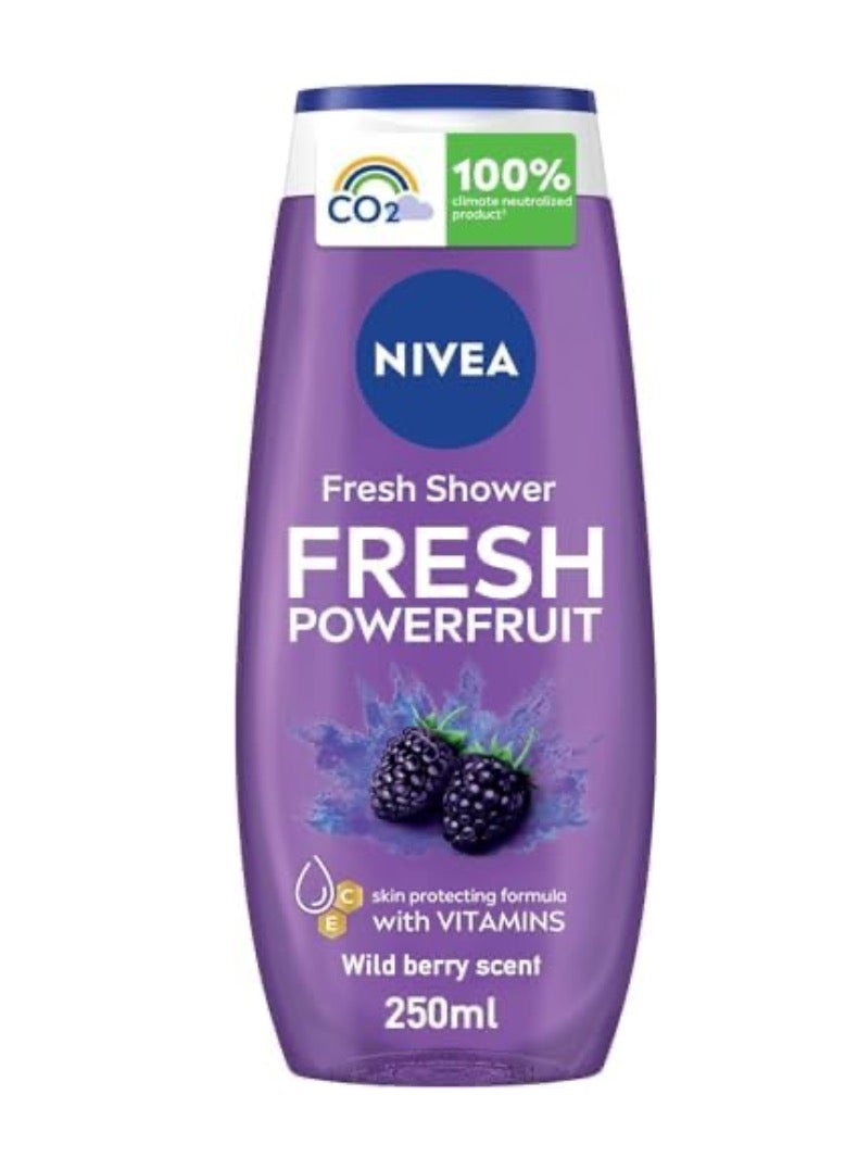 Nivea Fresh Powerfruit Shower Gel, Body Wash with Vitamins & Wild Berry Scent, Moisturising Formula, 250ml - Image 1