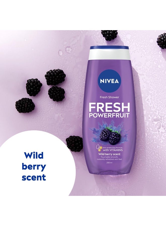 Nivea Fresh Powerfruit Shower Gel, Body Wash with Vitamins & Wild Berry Scent, Moisturising Formula, 250ml - Image 3